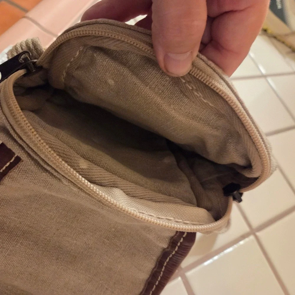 Terra Pax Hemp Canvas Leather Crossbody Field Bag Beige Brown Made in USA